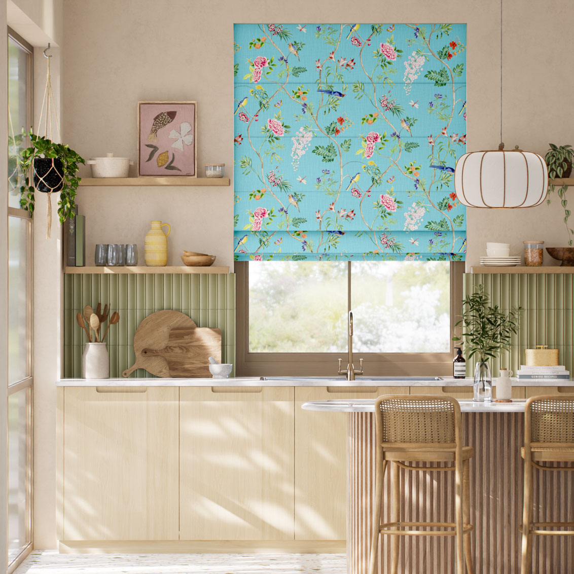 Peonybloom Aqua Roman Blind