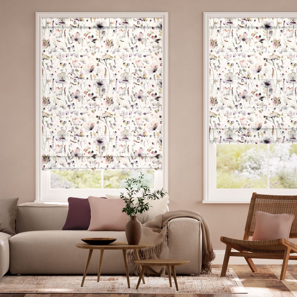 Pimelea Boysenberry Cream Roman Blind