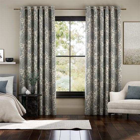 Pinion Vintage Linen Storm Blue Curtains