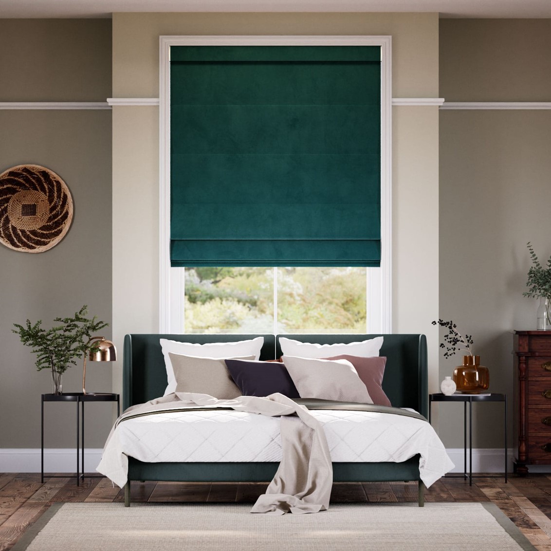 Plush Velvet Teal Roman Blind
