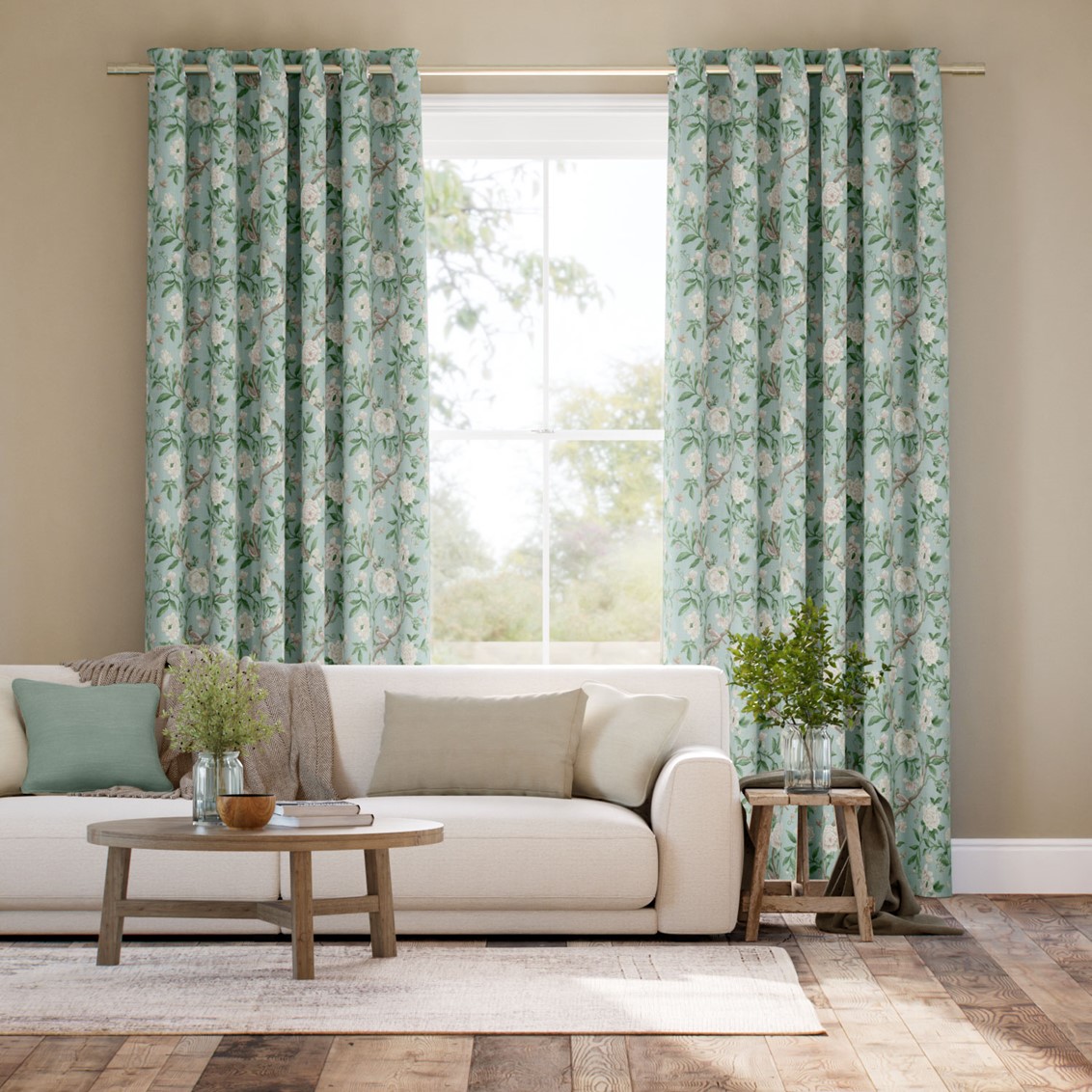 Porcelain Garden Morning Green Curtains