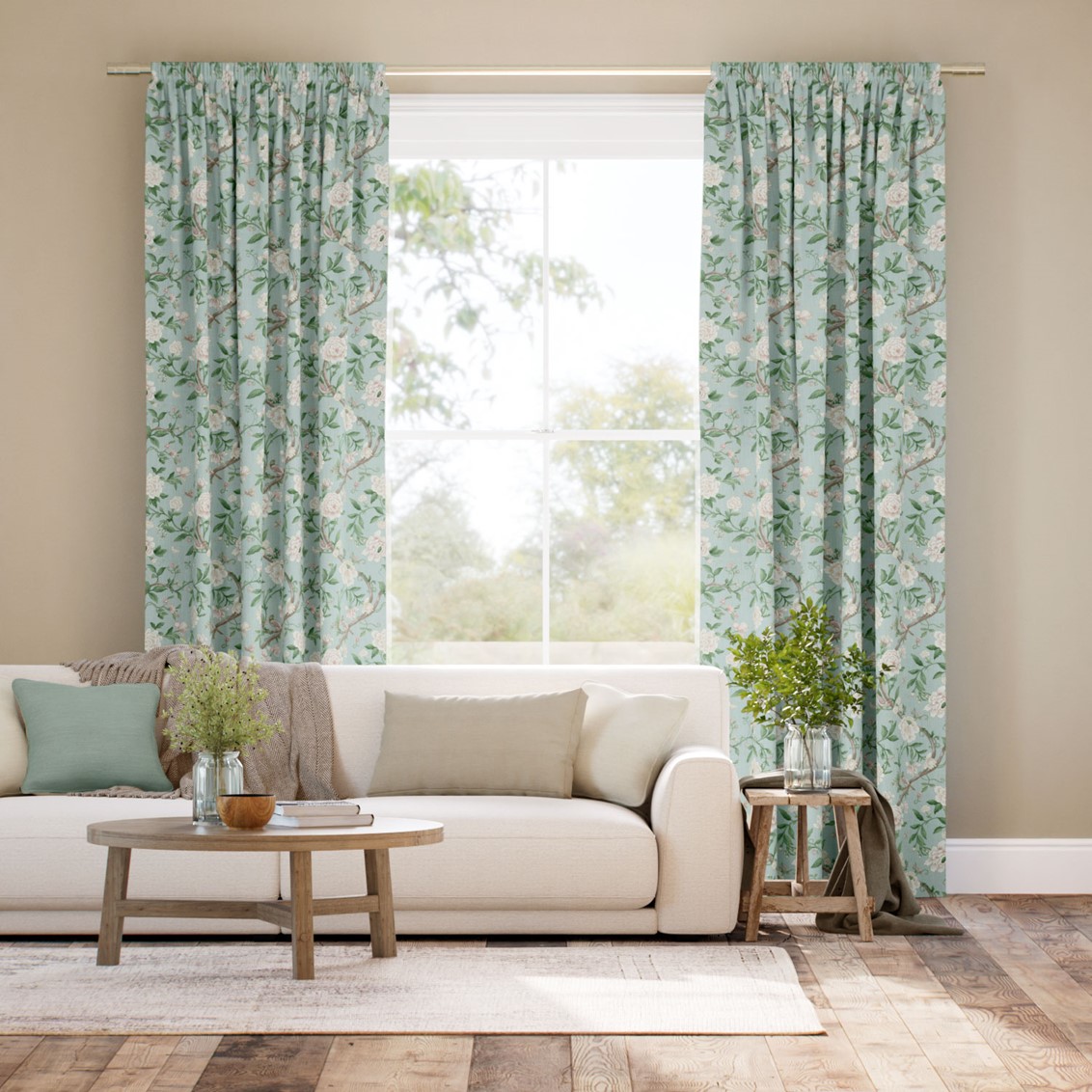 Porcelain Garden Morning Green Curtains