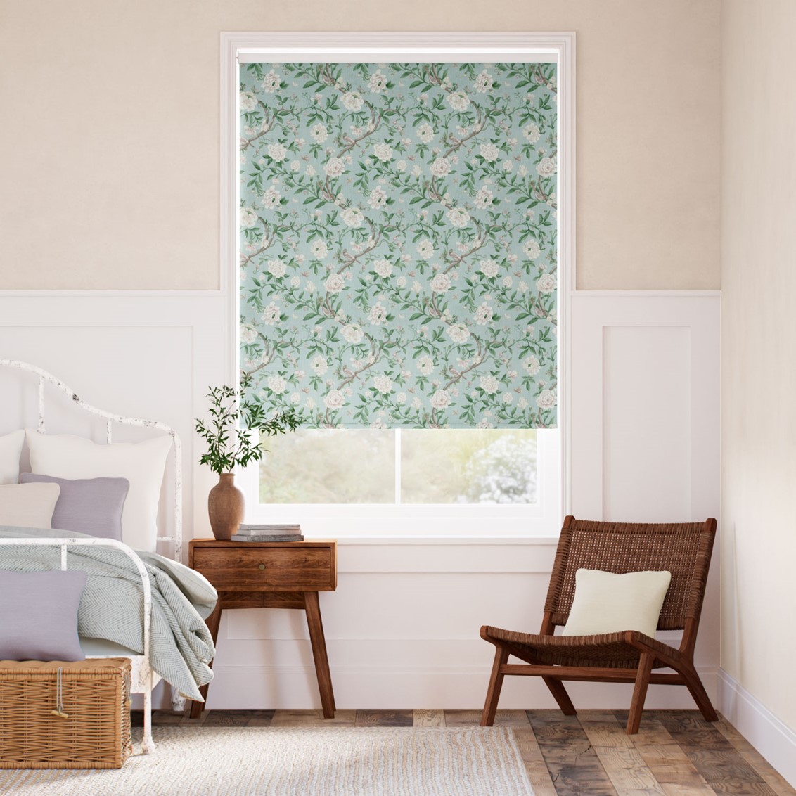 Porcelain Garden Morning Green Roller Blind