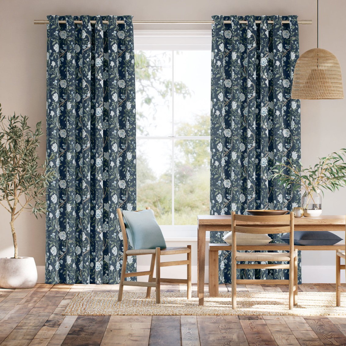 Porcelain Garden Rich Cerulean Curtains