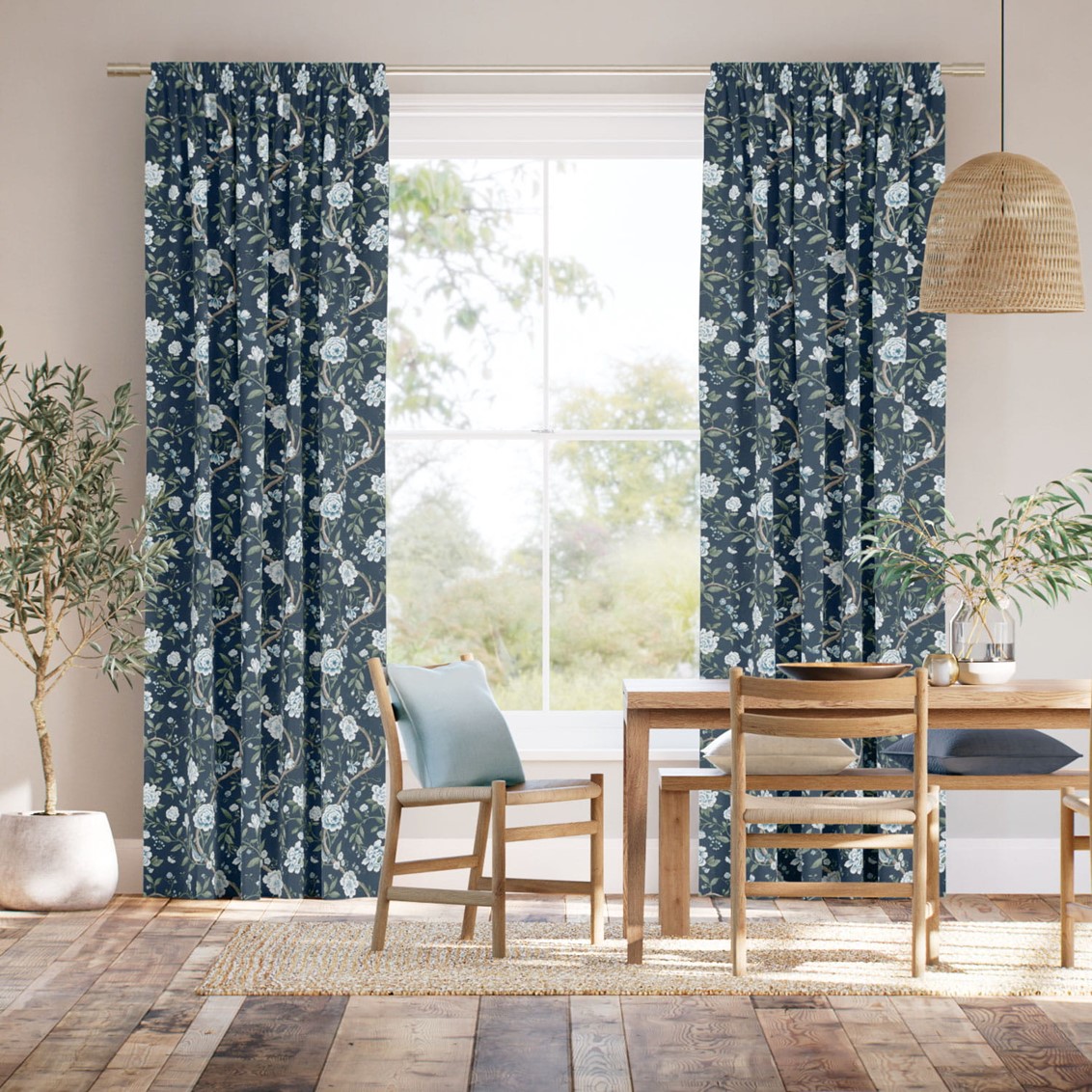 Porcelain Garden Rich Cerulean Curtains