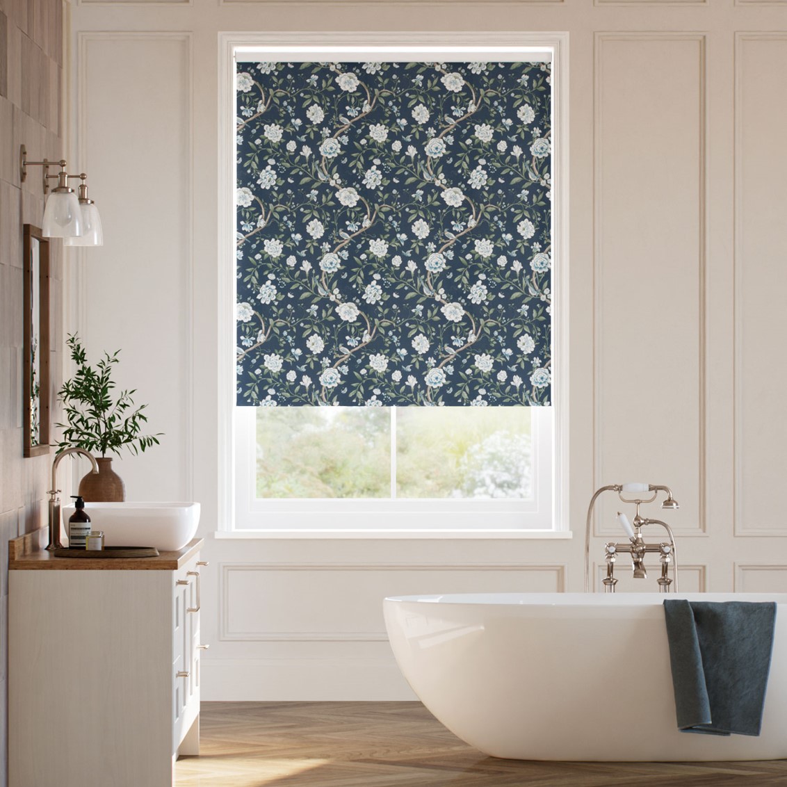 Porcelain Garden Rich Cerulean Roller Blind