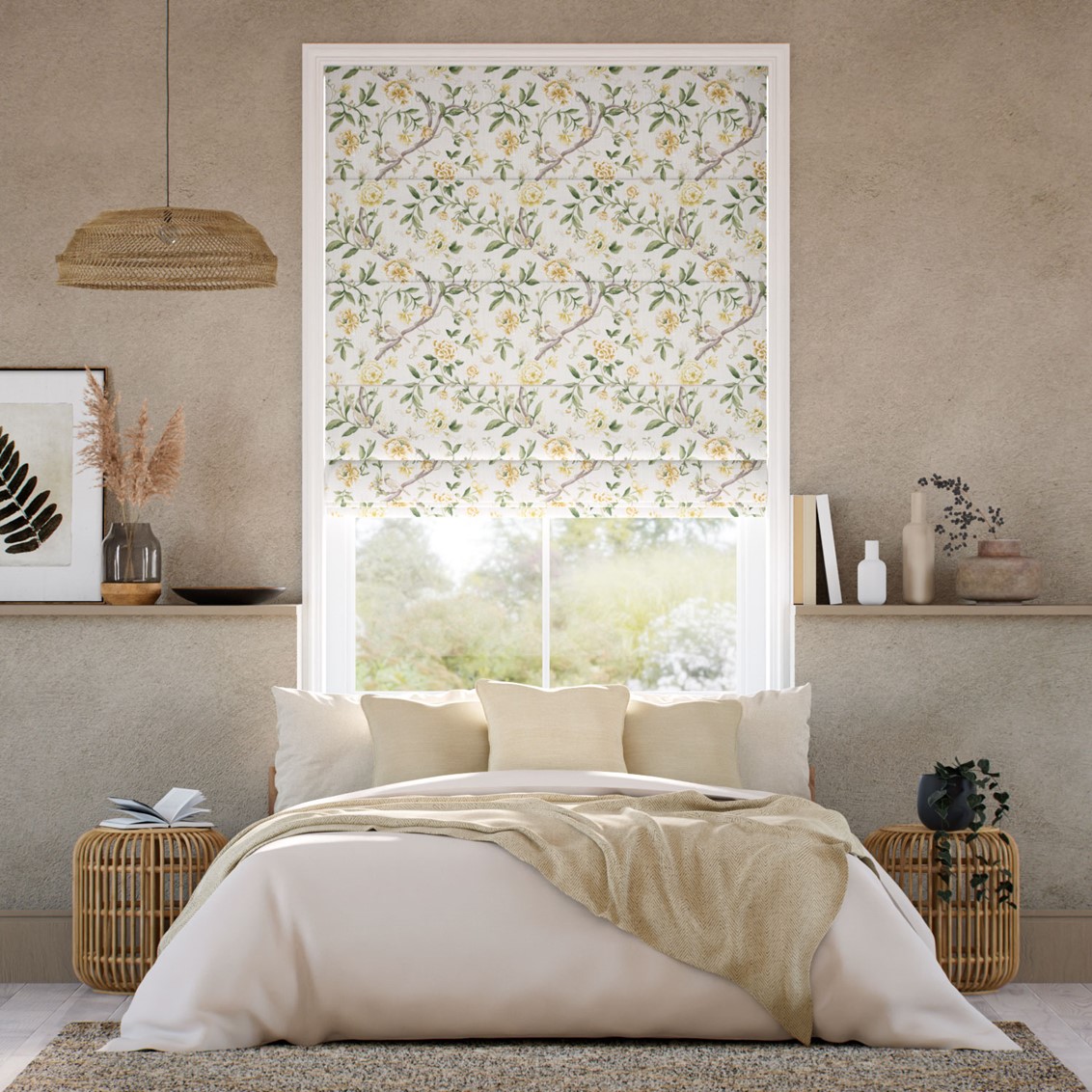 Porcelain Garden Warm Yellow Roman Blind