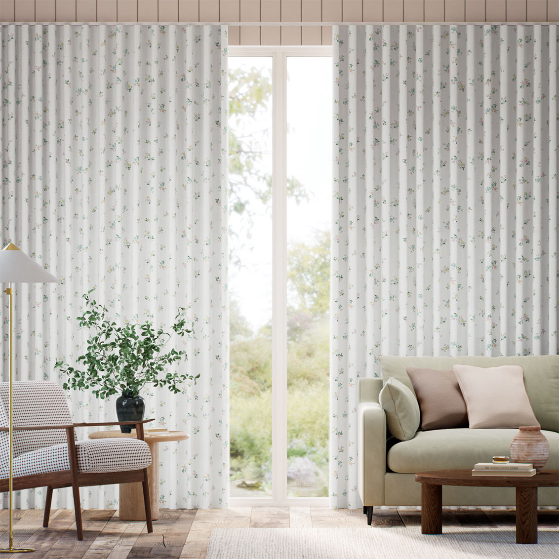 Posy Corsage Cream Curtains