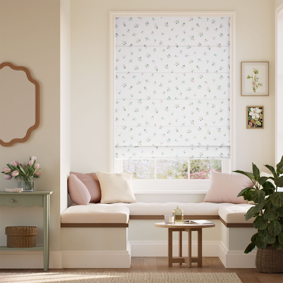 Posy Corsage Cream Roman Blind