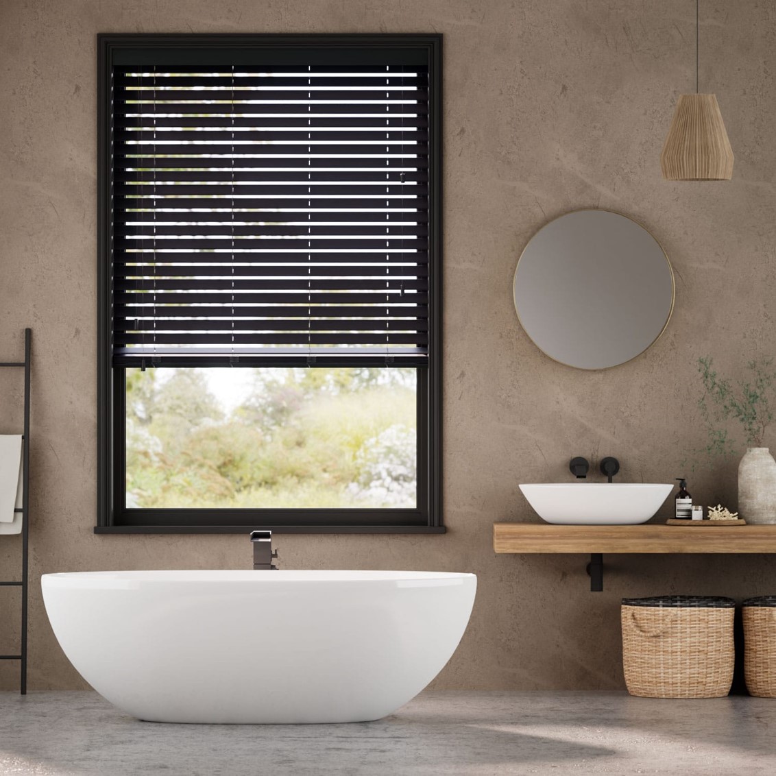 Premium Sleek Jet Faux Wood Blind - 50mm Slat