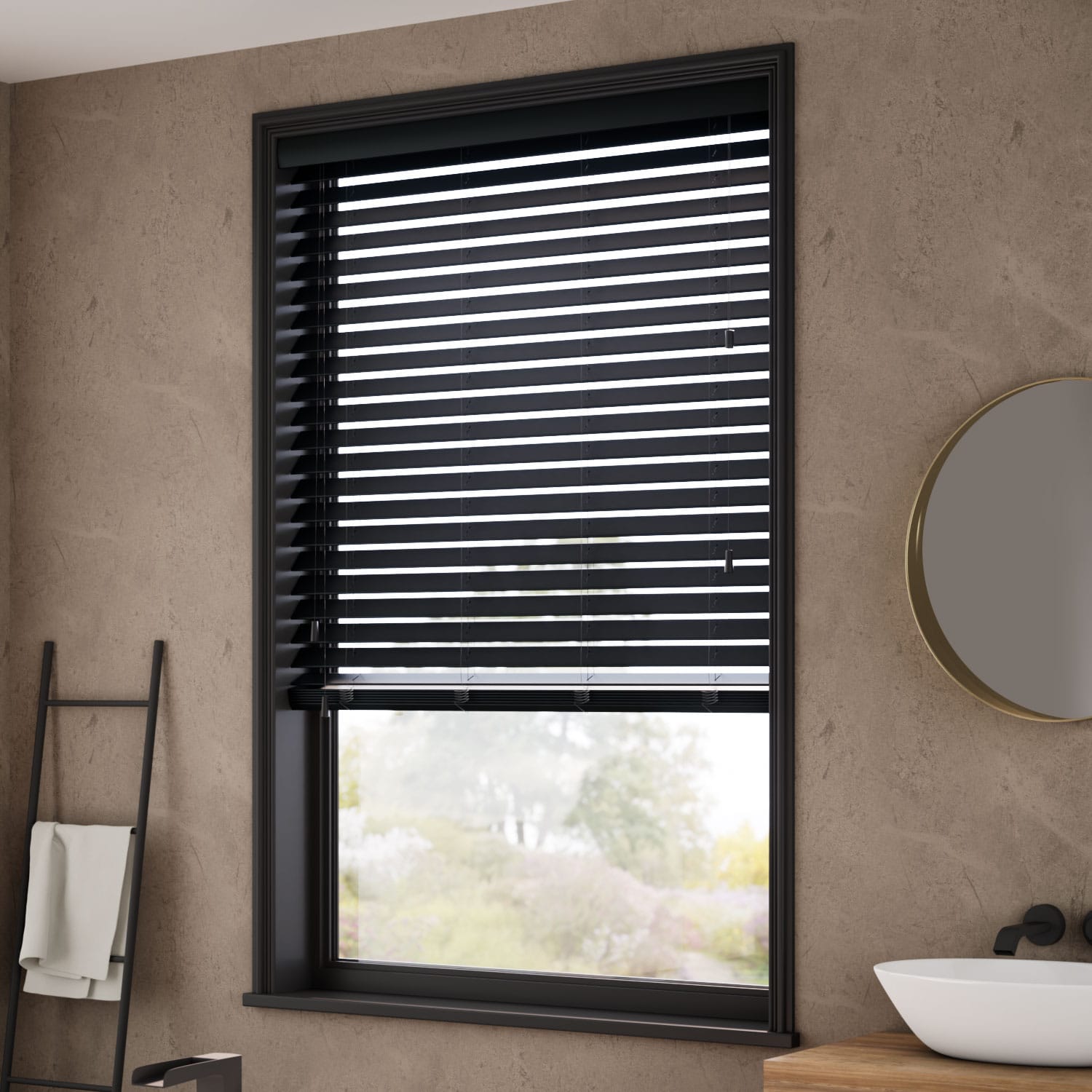 Premium Sleek Jet Faux Wood Blind - 50mm Slat