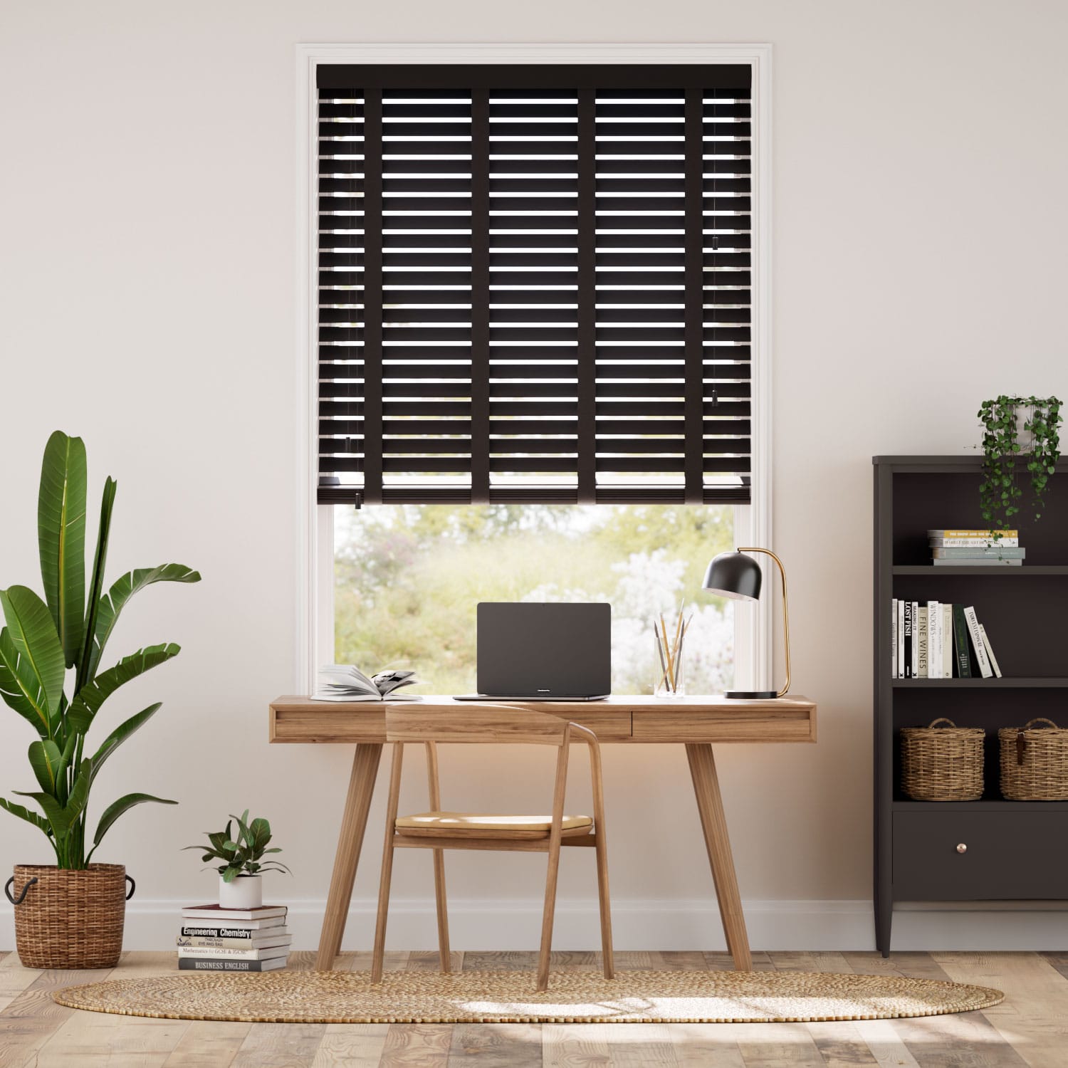 Pure Black & Ebony Wooden Blind with Tapes - 35mm Slat