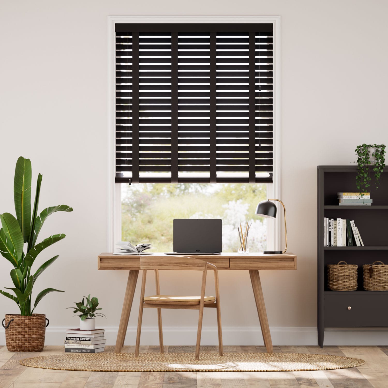 Pure Black & Ebony Wooden Blind with Tapes - 50mm Slat