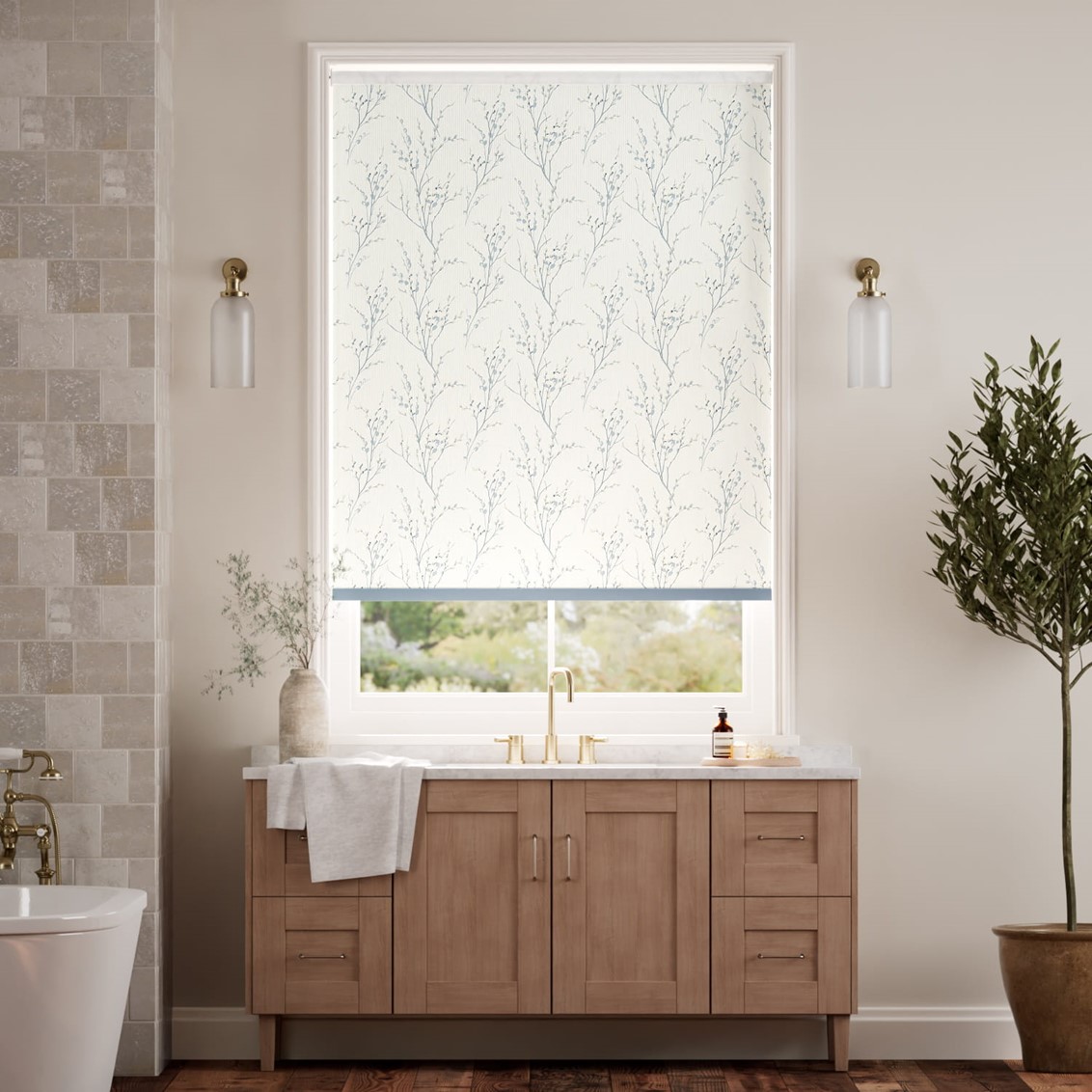 Pussy Willow Off White Seaspray Roller Blind