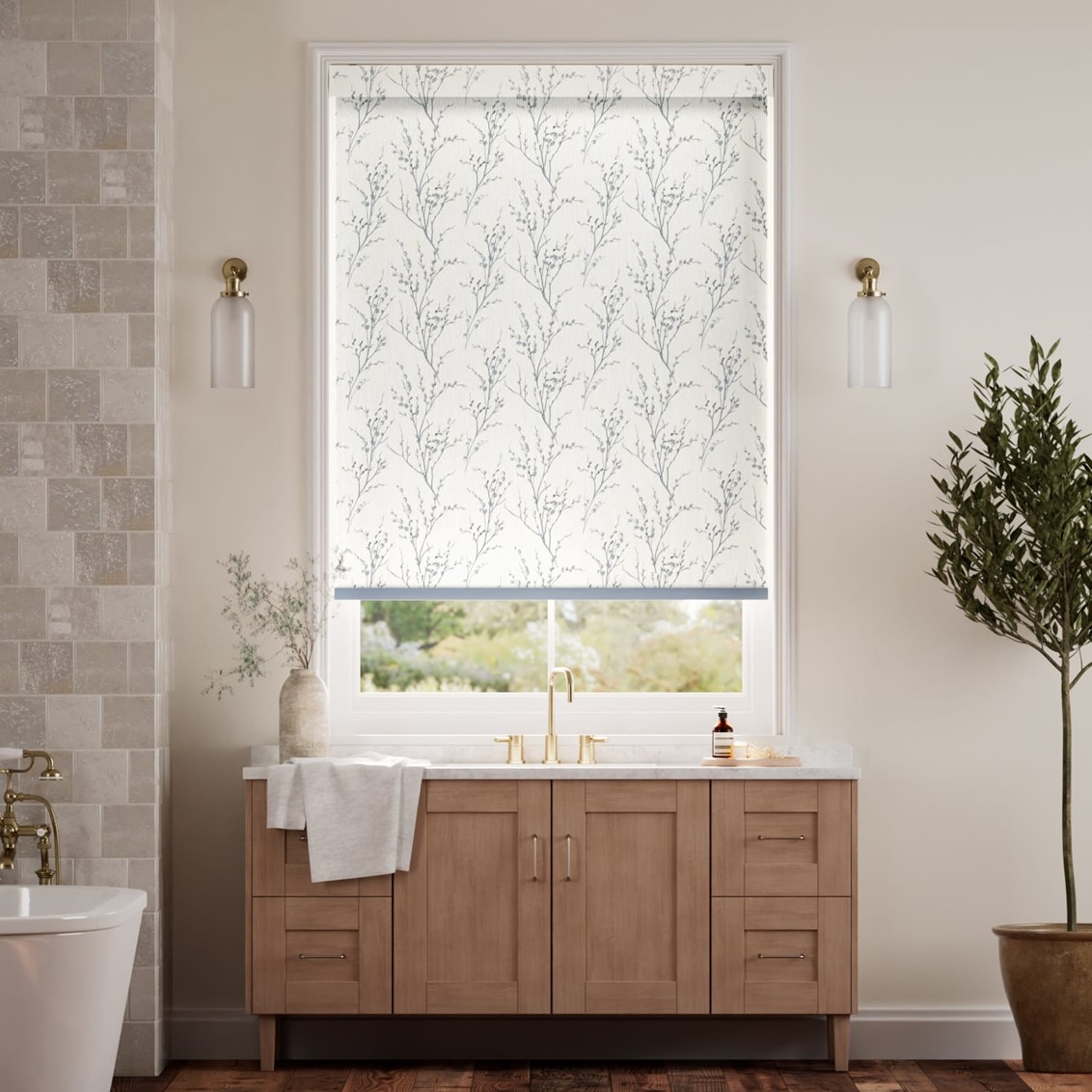 Pussy Willow Off White Seaspray Roller Blind