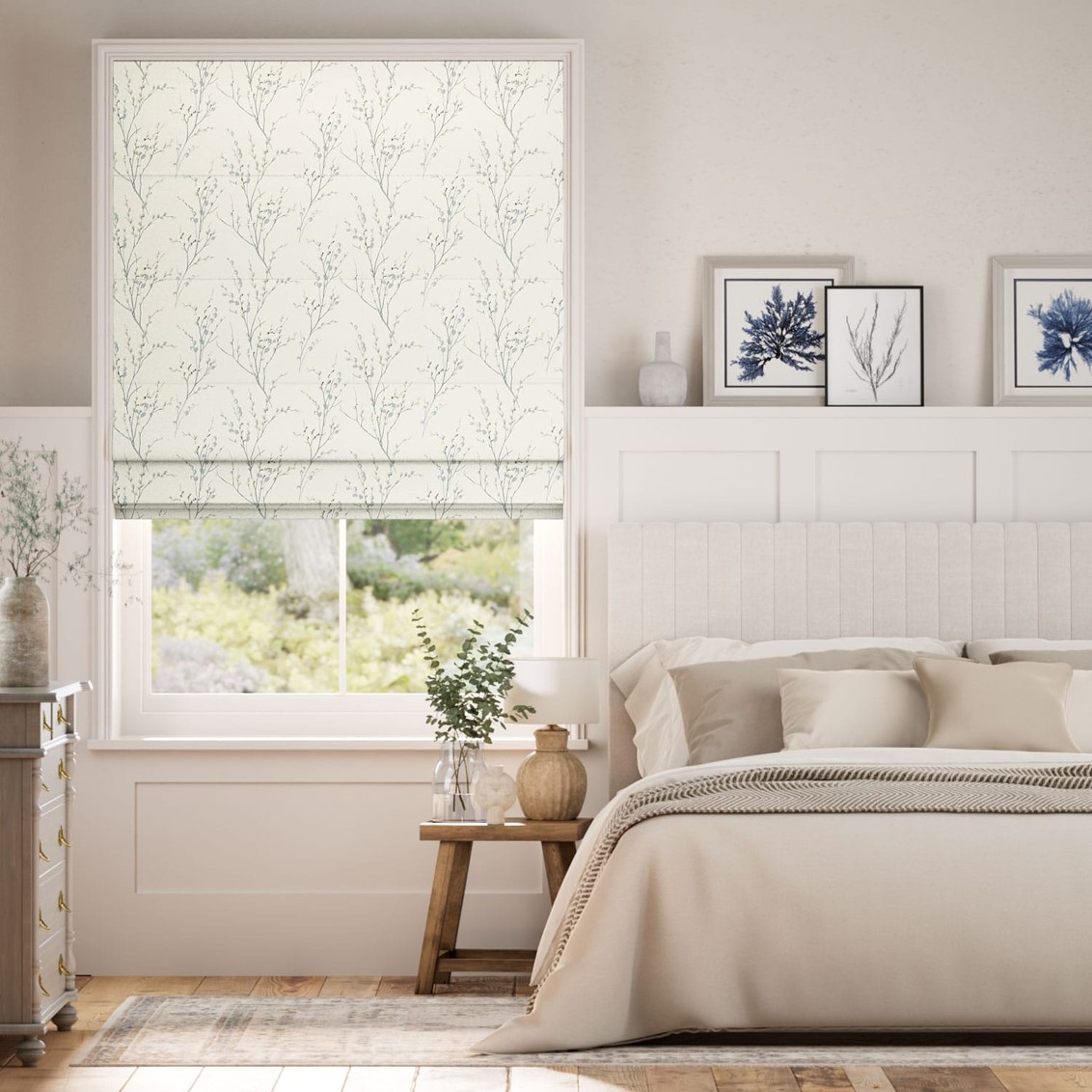 Pussy Willow Off White Seaspray Roman Blind