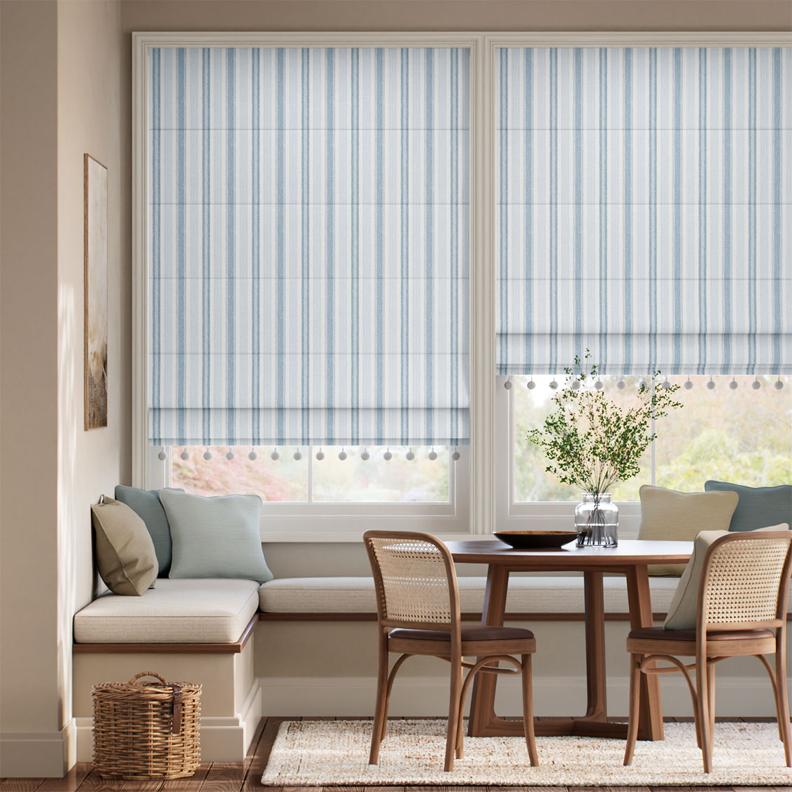 Regatta Stripe Pom-Pom Blue Roman Blind