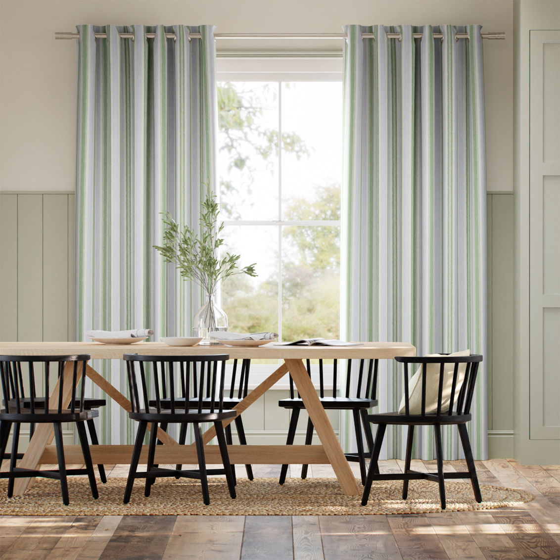 Regatta Stripe Blue & Green Curtains