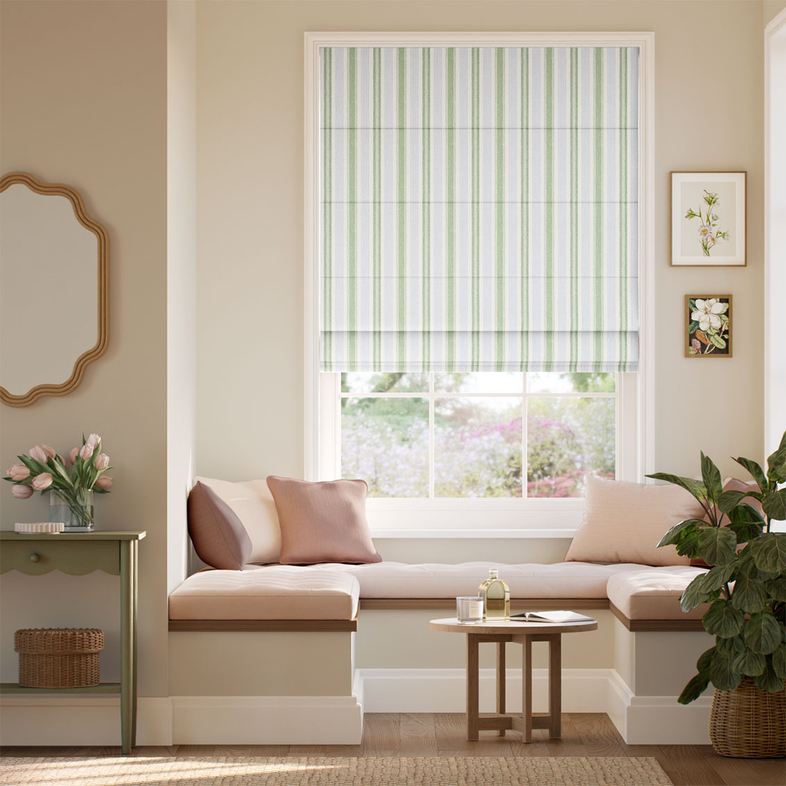 Regatta Stripe Blue & Green Roman Blind