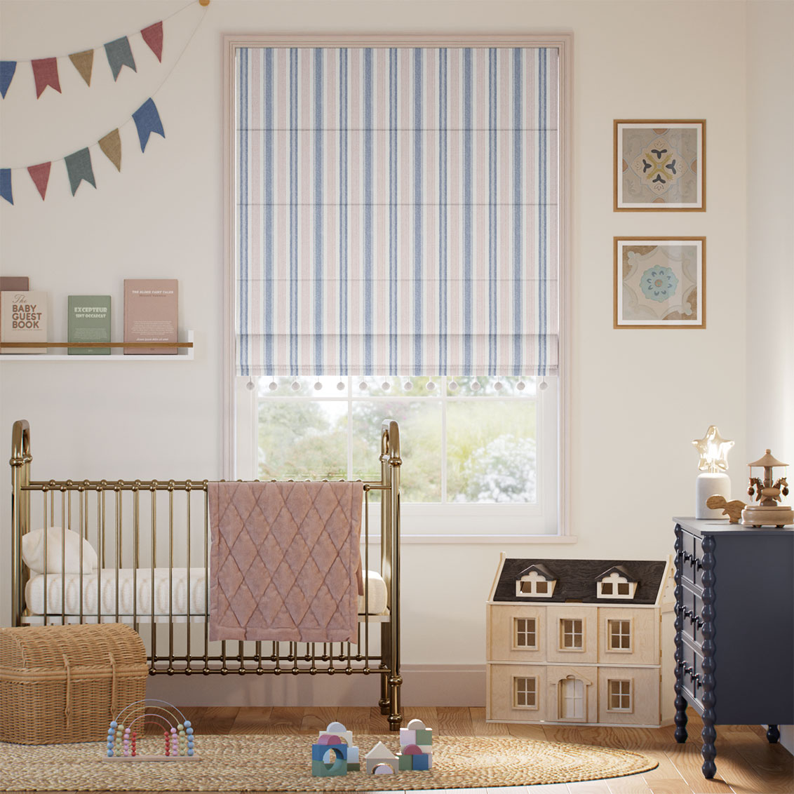 Regatta Stripe Pom-Pom Blue & Red Roman Blind