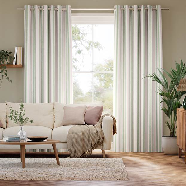 Regatta Stripe Green & Blush Curtains thumbnail image