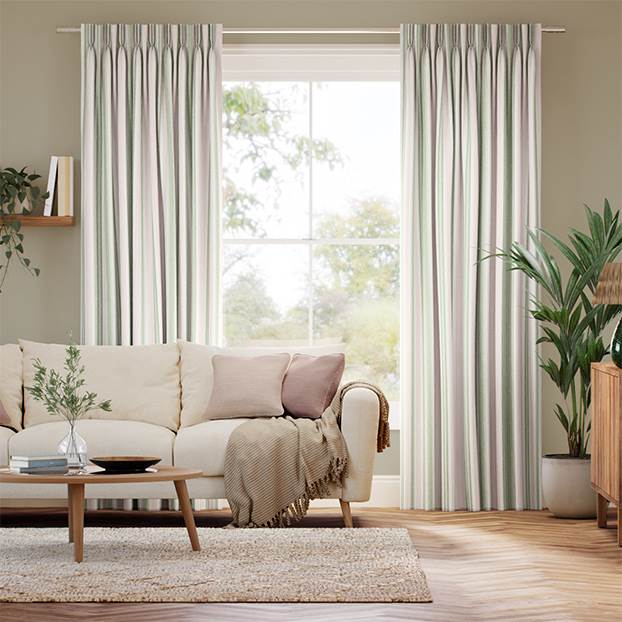 Regatta Stripe Green & Blush Curtains thumbnail image