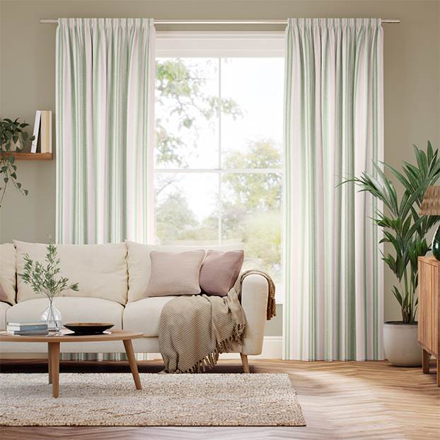 Regatta Stripe Green & Blush Curtains thumbnail image