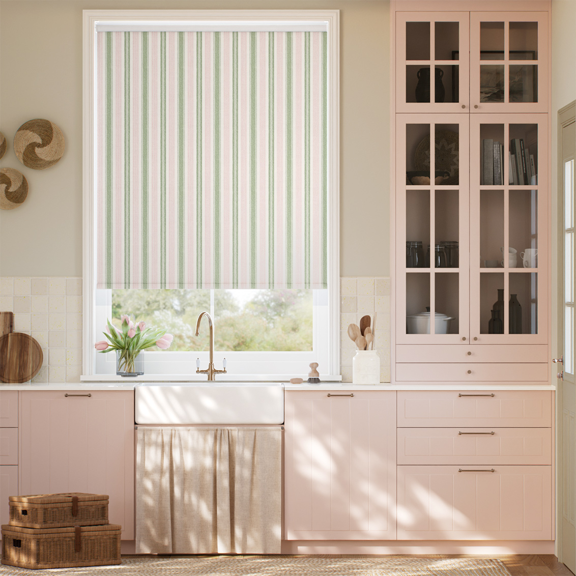 Regatta Stripe Green & Blush Roller Blind