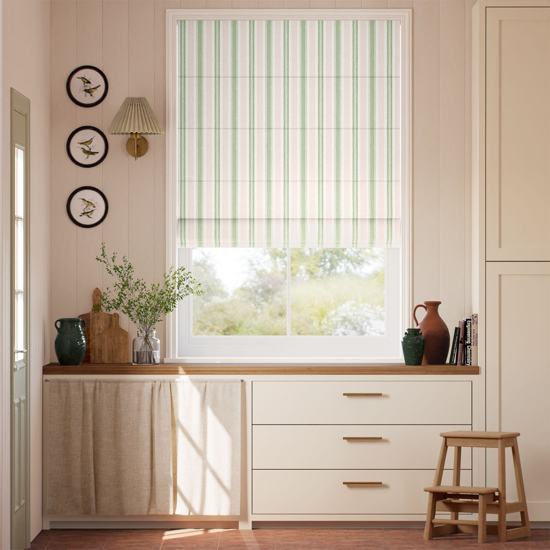 Regatta Stripe Green & Blush Roman Blind