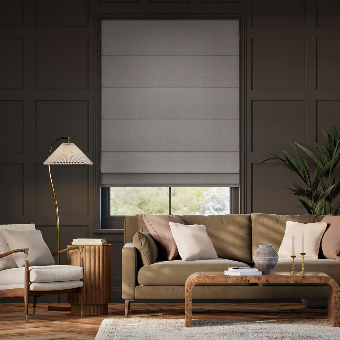 Remy Linen Mink Roman Blind