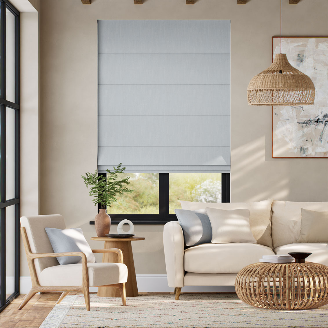 Remy Linen Powder Blue Roman Blind