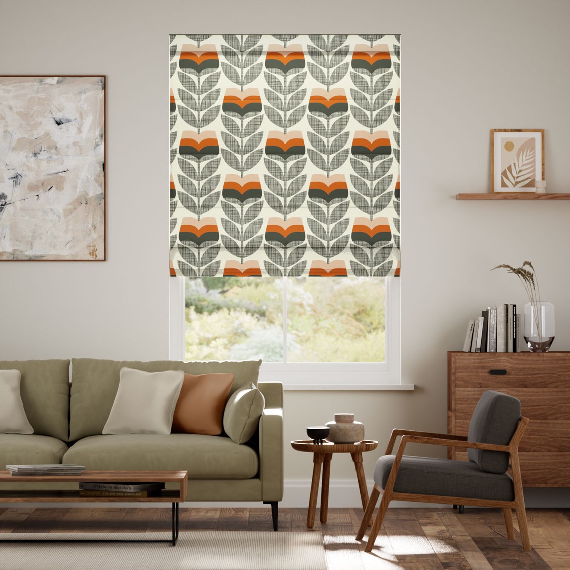 Rosebud Orange Roman Blind