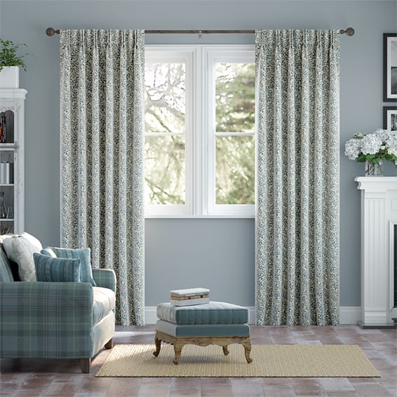 Rosehip Leaf Blue Curtains