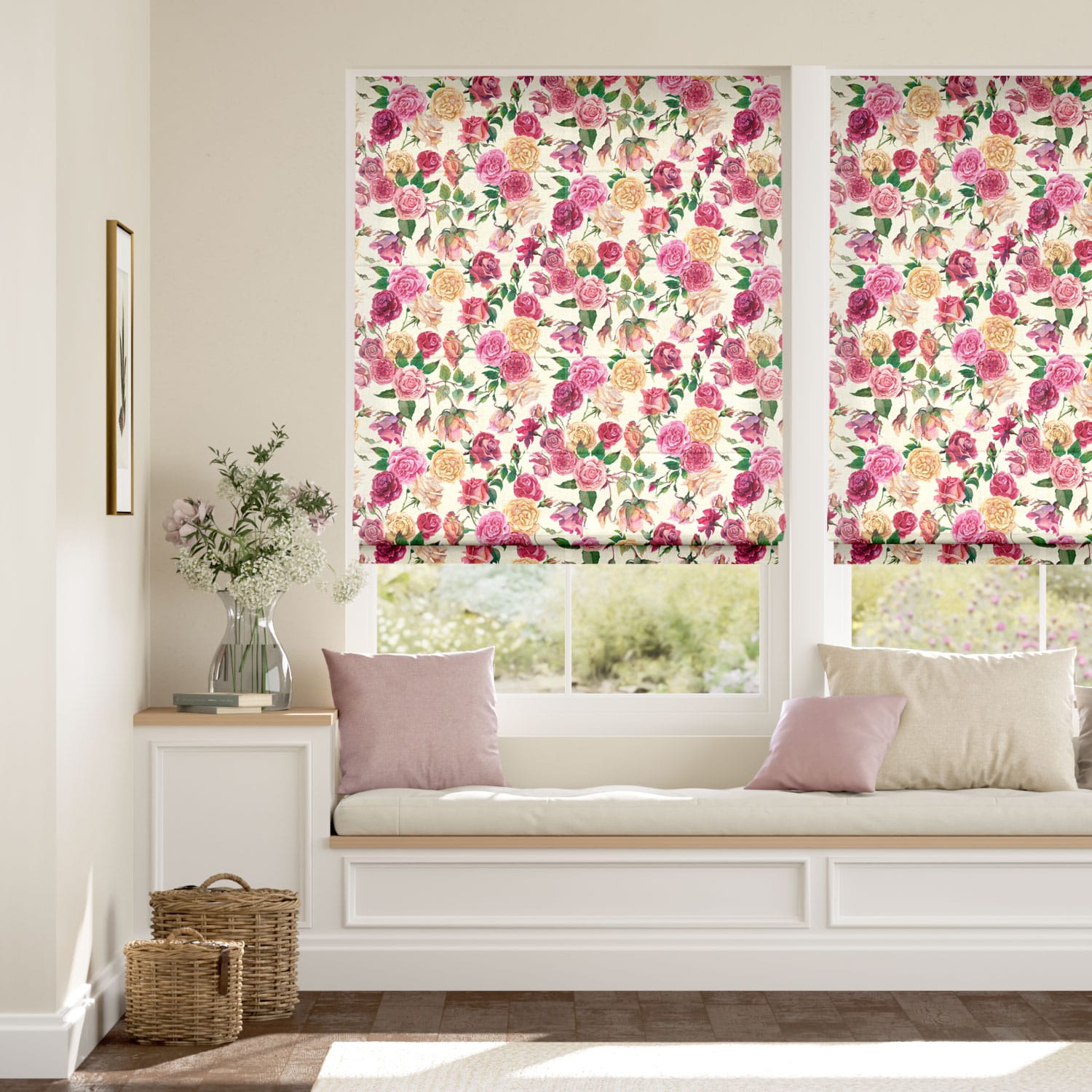 Roses All My Life Pink Roman Blind