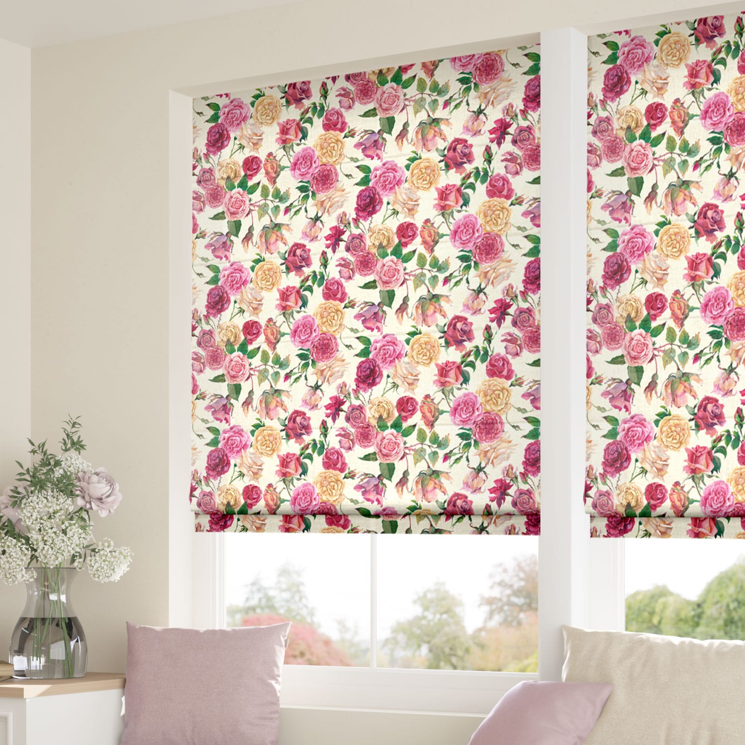 Roses All My Life Pink Roman Blind