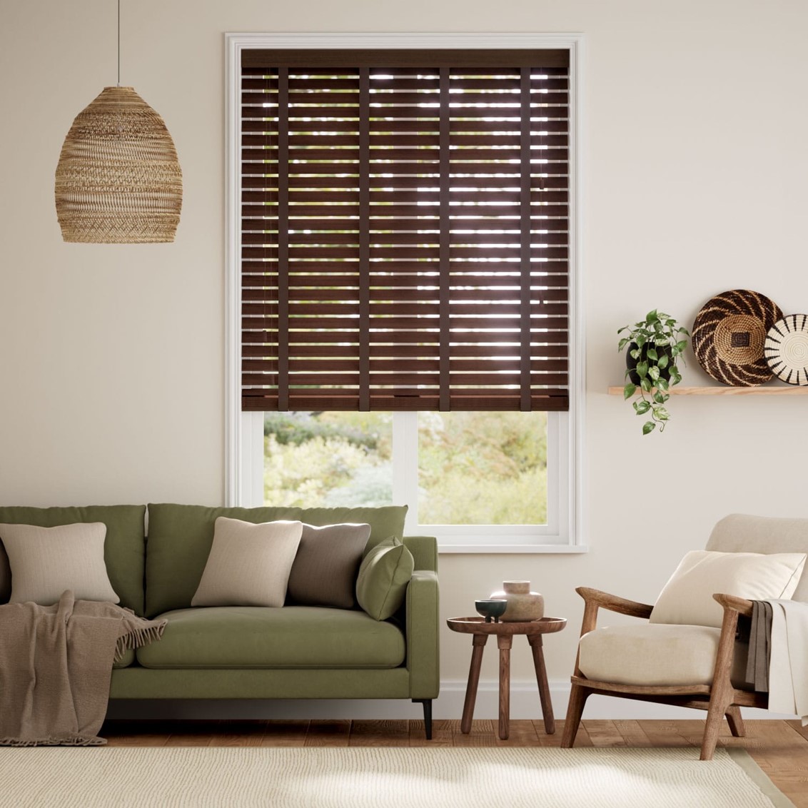 Rosewood & Chocolate Faux Wood Blind - 50mm Slat