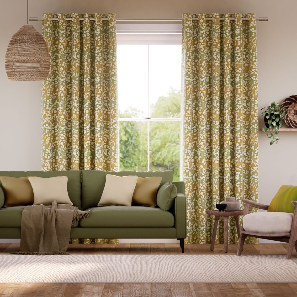 Rue Jacquard Olive Curtains