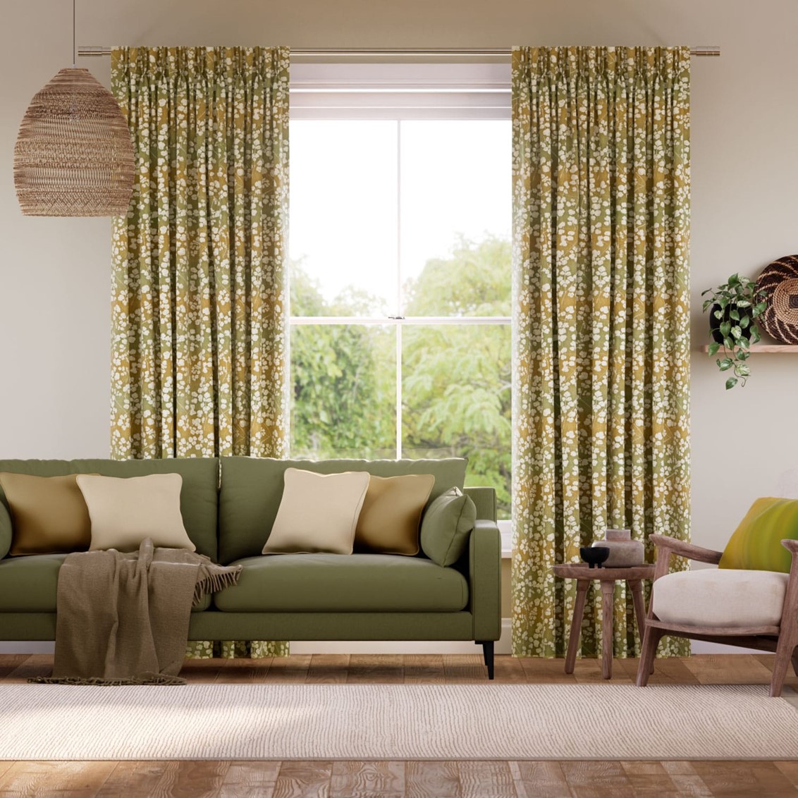 Rue Jacquard Olive Curtains