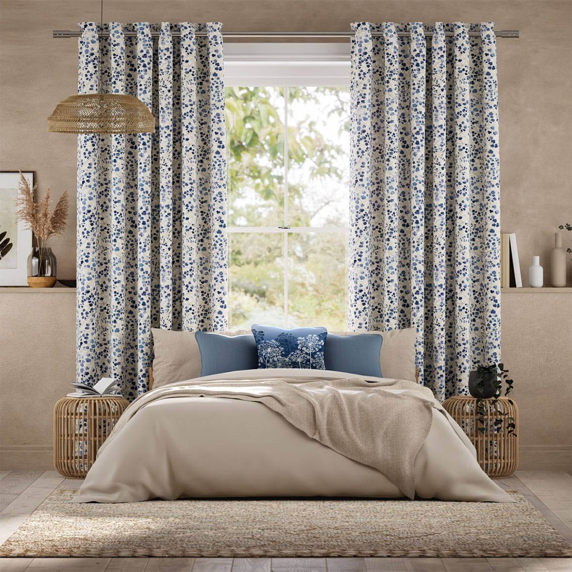 Rue Watercolour Blue Curtains