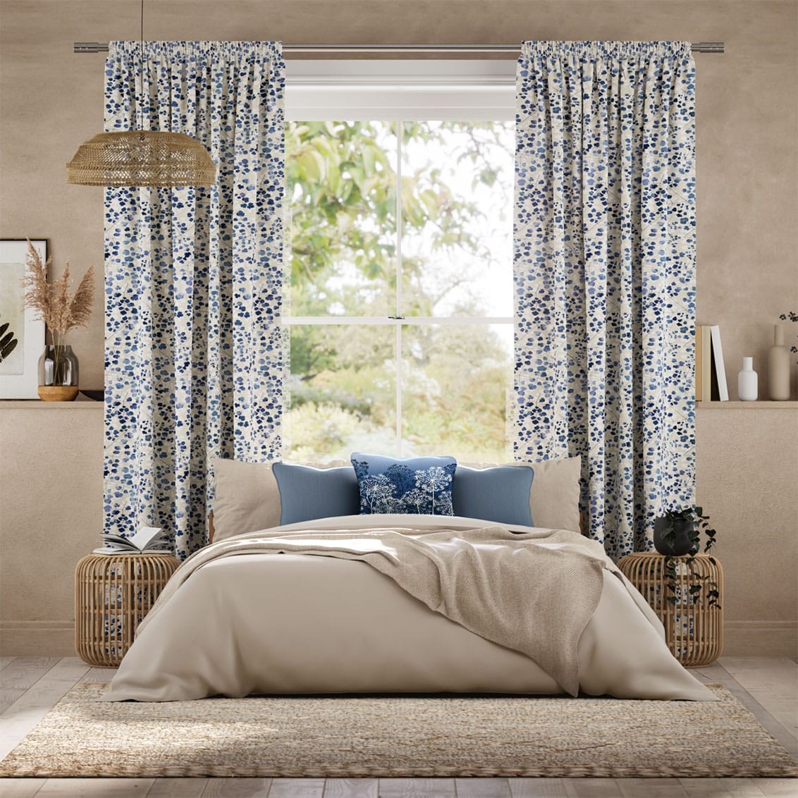 Rue Watercolour Blue Curtains