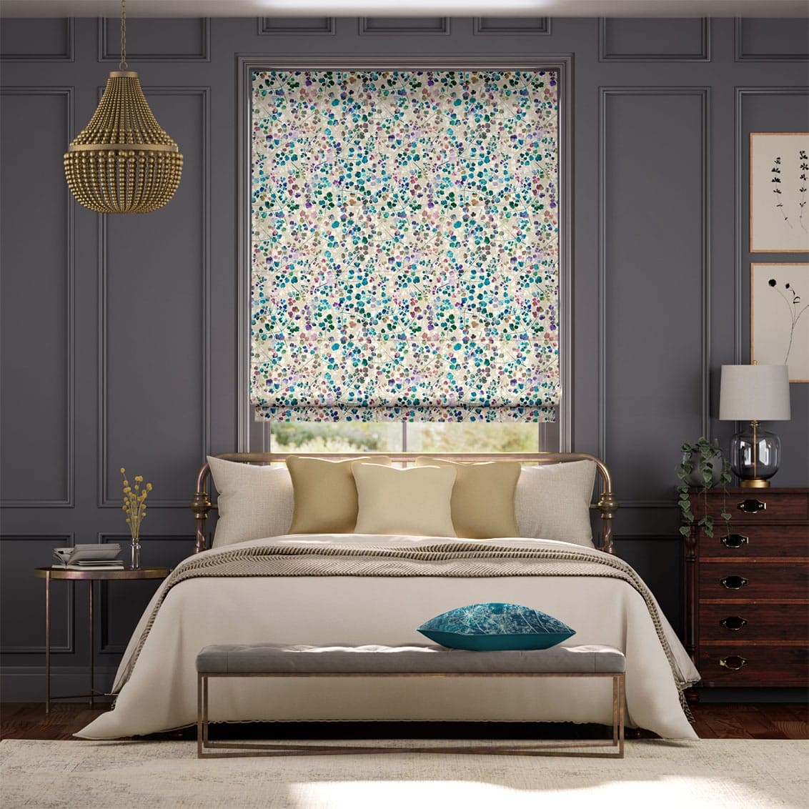 Rue Watercolour Opal Roman Blind