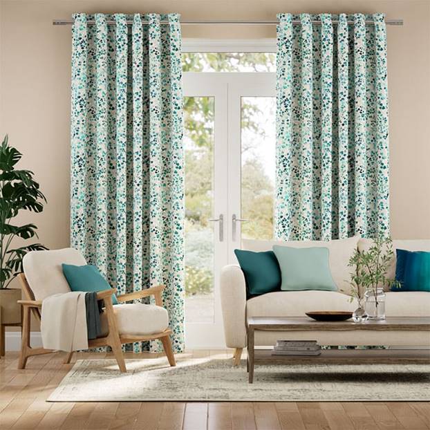 Rue Watercolour Teal Curtains thumbnail image