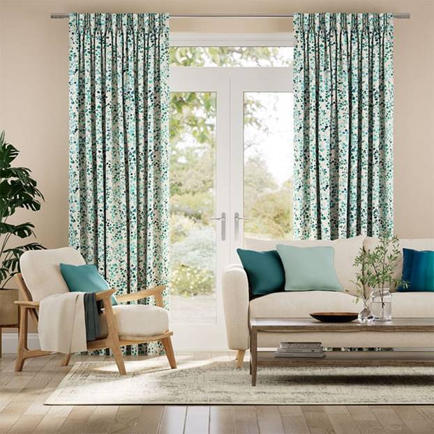 Rue Watercolour Teal Curtains thumbnail image