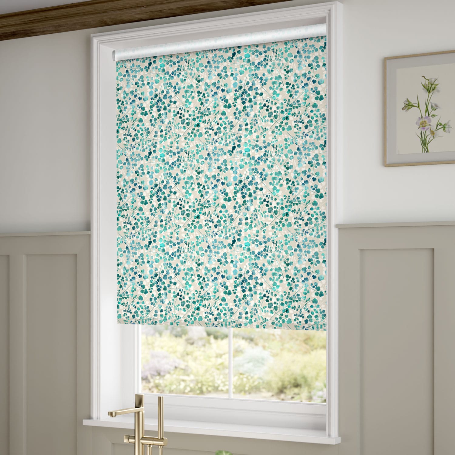 Rue Watercolour Teal Roller Blind