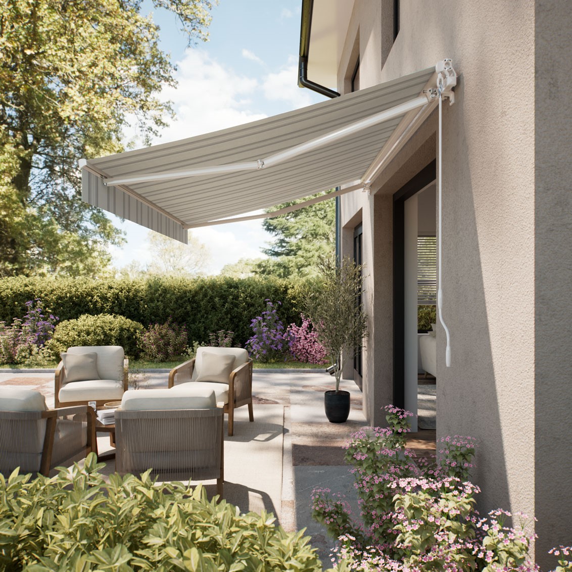 Samoa Stripe Pebble Open Cassette Awning