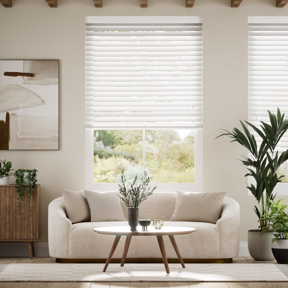 Satin Pure White Faux Wood Blind - 50mm Slat