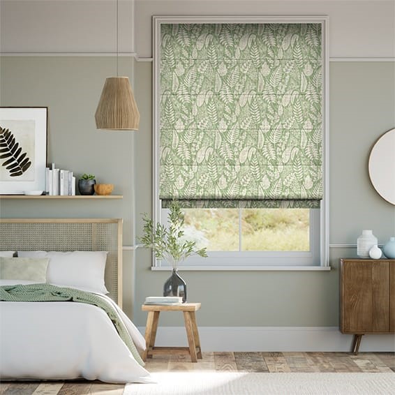 Scandi Ferns Vintage Linen Sage Roman Blind