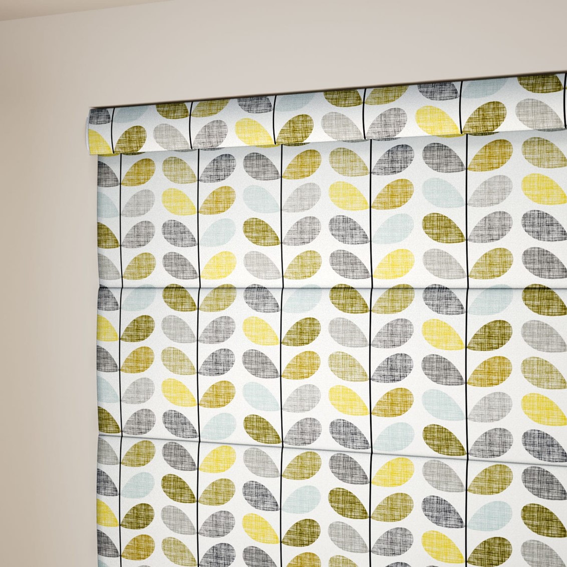 Scribble Stem Seagrass and Duck Egg Roman Blind