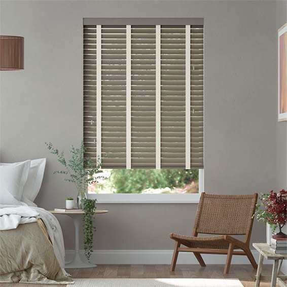 Shadow Grey & Soft Cotton Wooden Blind - 50mm Slat