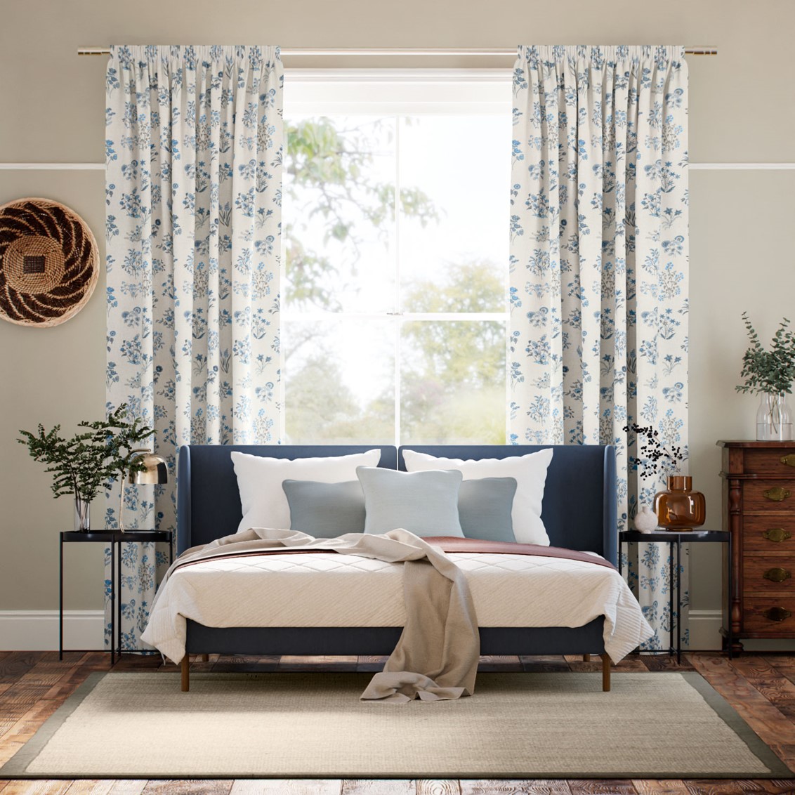 Shepherdly Meadow China Blue Curtains